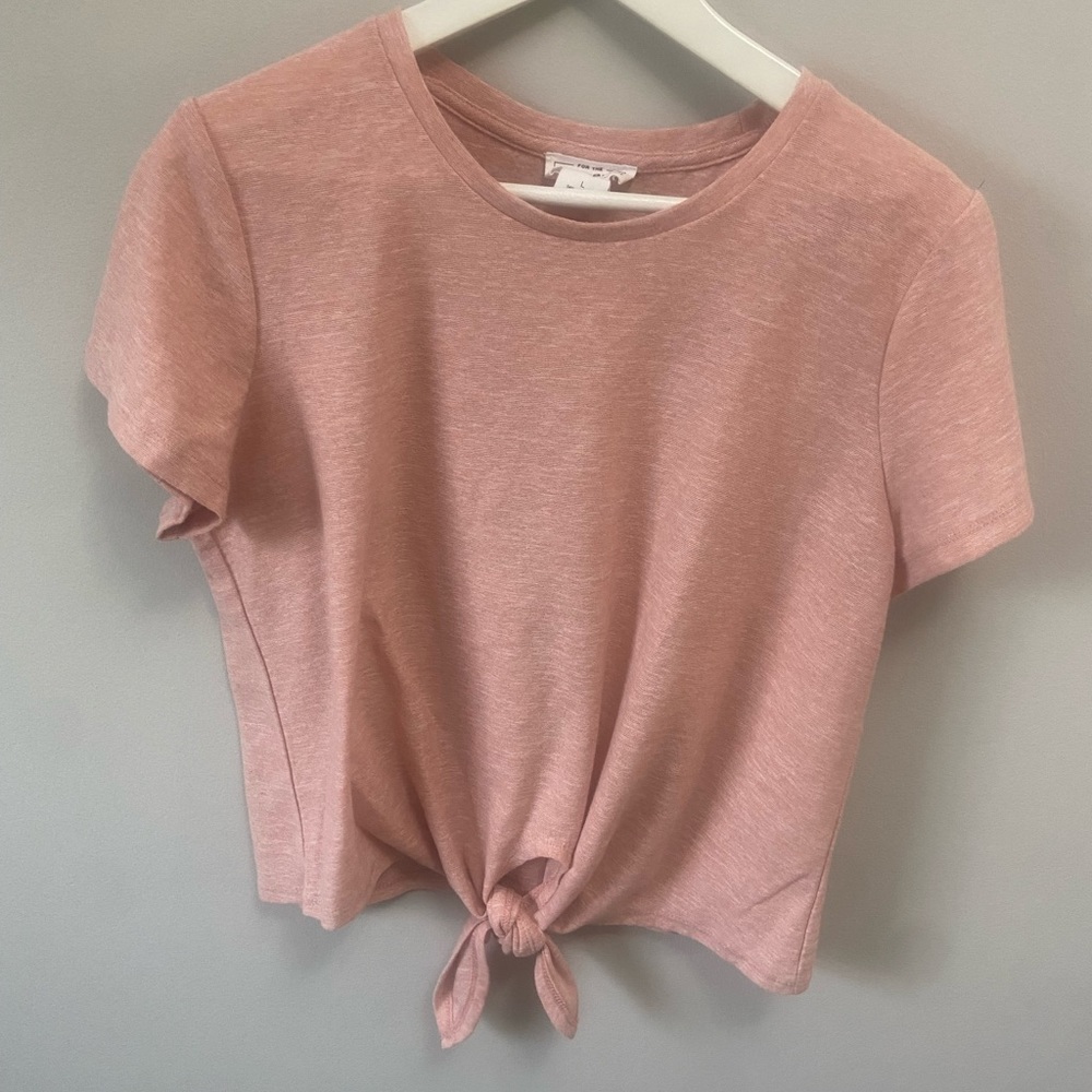 For The Republic Tie Waist Tee T-Shirt Crop Top Pink Womens